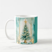 Teal and Gold Elegant Christmas Tree with Candles Koffiemok (Links)
