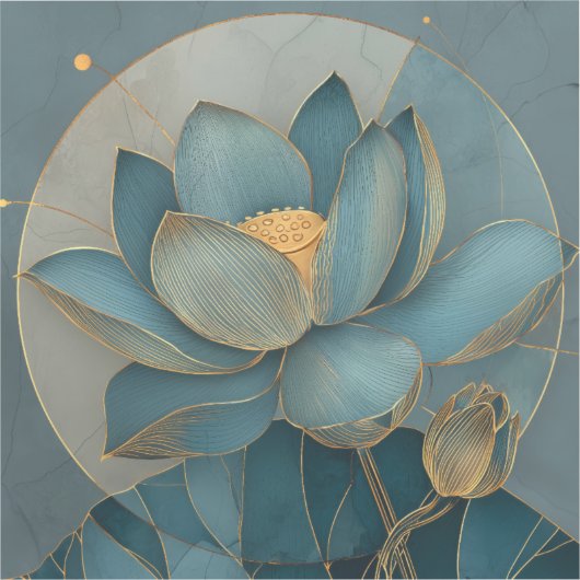 Teal and Gold Lotus Flower Geometric Line Art Zen Sticker (Voorkant)
