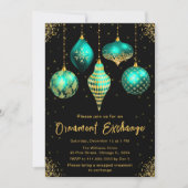 Teal and Gold Ornament Exchange Party Kaart (Voorkant)