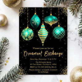 Teal and Gold Ornament Exchange Party Kaart