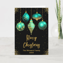 Teal and Gold Ornaments Merry Christmas Feestdagen Kaart