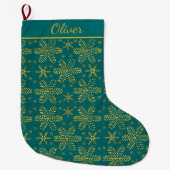 Teal and Gold Personalized Grote Kerstsok (Voorkant)