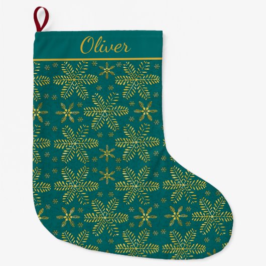 Teal and Gold Personalized Grote Kerstsok (Voorkant)