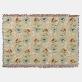 Teal and Gold Sunflower Throw Blanket Deken