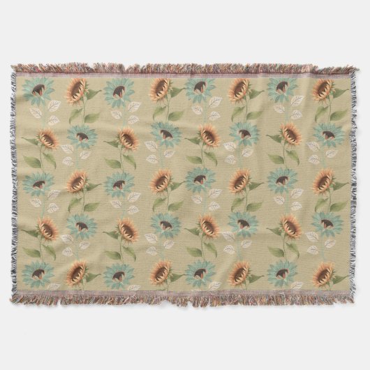 Teal and Gold Sunflower Throw Blanket Deken (Voorkant)