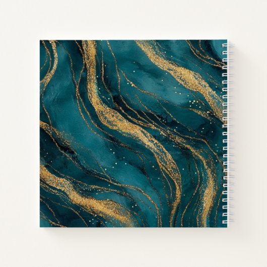 Teal and Gold Swirls Monogram Square Notitieboek (Achterkant)