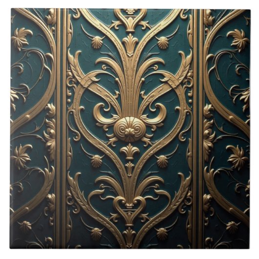 Teal and Gold Tapestry Tegeltje (Voorkant)