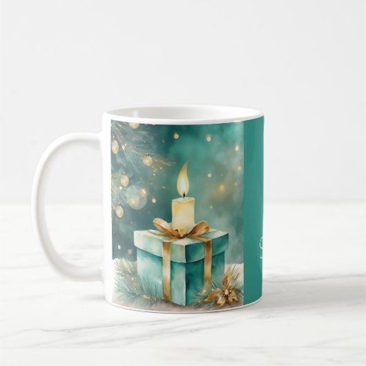 Teal and Golden Candle with Gift Box Koffiemok (Links)