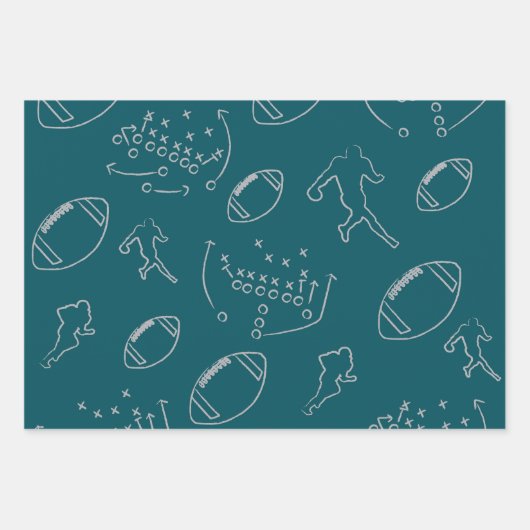 Teal and Gray Football Helmet and Ball Patterns Inpakpapier Vel (Voorkant 3)
