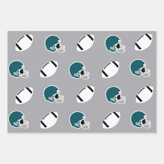 Teal and Gray Football Helmet and Ball Patterns Inpakpapier Vel (Voorkant)