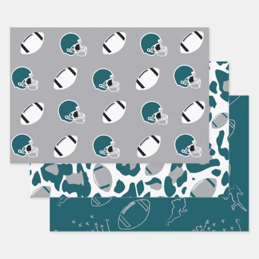 Teal and Gray Football Helmet and Ball Patterns Inpakpapier Vel (Set)