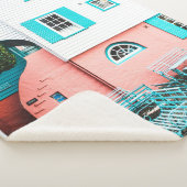 TEAL AND GRAY TABLE AND BENCH BESIDE WHITE AND ORA SHERPA DEKEN (3/4)