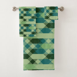 Teal and green geometric pattern bad handdoek