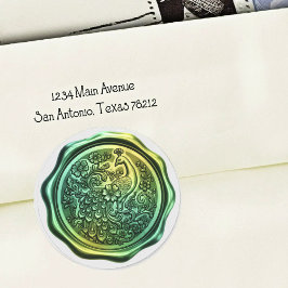 Teal and Green Peacock Wax Look Seal Ronde Sticker