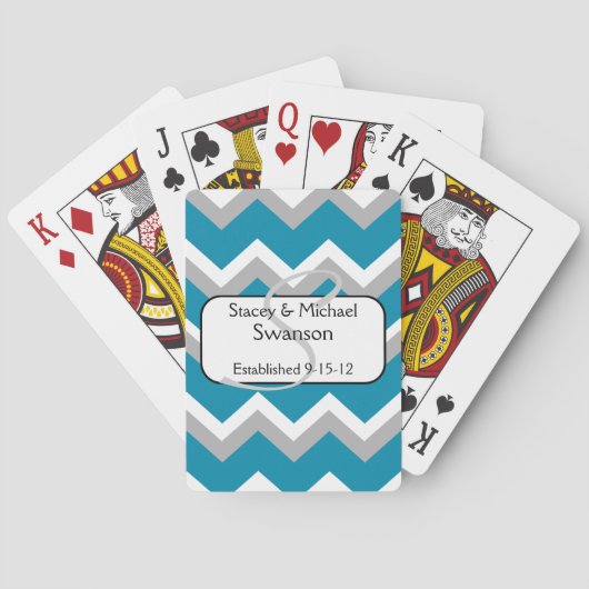 Teal and Grey Chevron Monogram Playing Cards Speelkaarten (Achterkant)