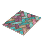Teal and Mauve Herringbone Tile Pattern - Brick Tegeltje (Zijkant)