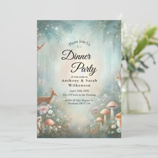 Teal and Peach Enchanted Forest Home Dinner Party  Kaart (Staand voorkant)