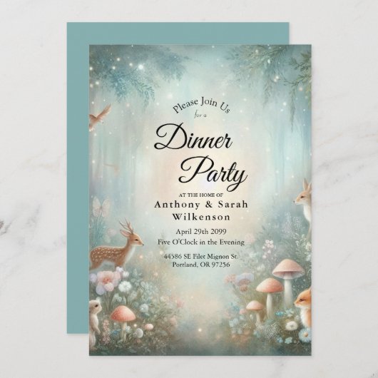 Teal and Peach Enchanted Forest Home Dinner Party  Kaart (Voorkant / Achterkant)