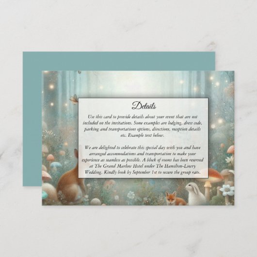 Teal and Peach Enchanted Forest Wedding Informatiekaartje (Voorkant / Achterkant)