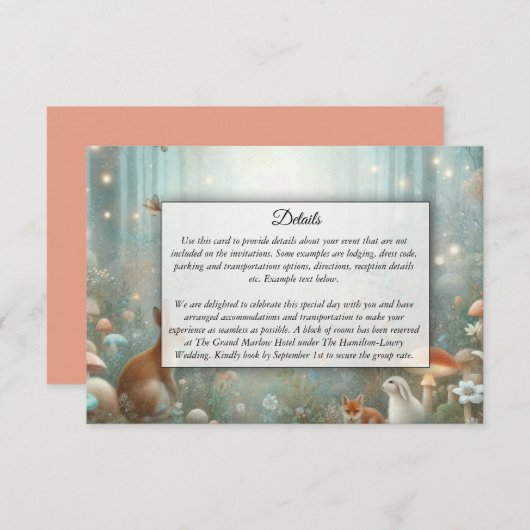 Teal and Peach Enchanted Forest Wedding Informatiekaartje (Voorkant / Achterkant)