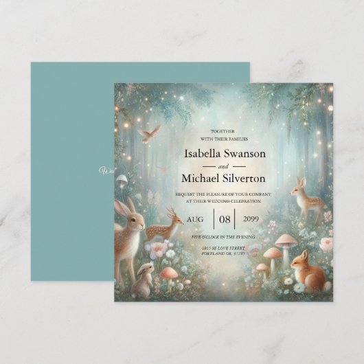 Teal and Peach Enchanted Forest Wedding Kaart (Voorkant / Achterkant)
