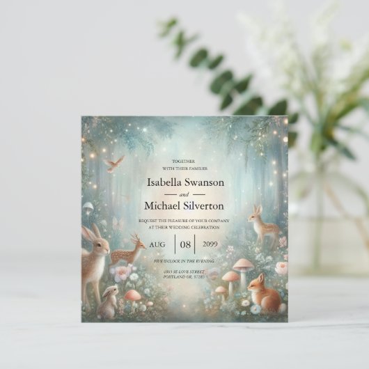 Teal and Peach Enchanted Forest Wedding Kaart (Staand voorkant)
