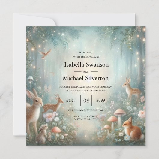 Teal and Peach Enchanted Forest Wedding Kaart (Voorkant)