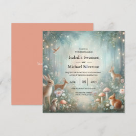 Teal and Peach Enchanted Forest Wedding Kaart