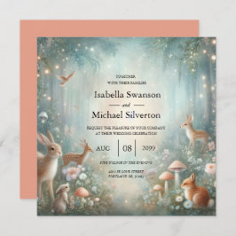 Teal and Peach Enchanted Forest Wedding Kaart