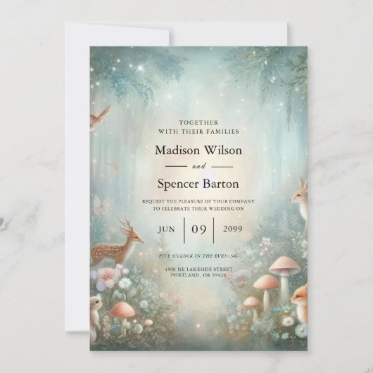 Teal and Peach Enchanted Forest Wedding Kaart (Voorkant)