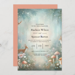 Teal and Peach Enchanted Forest Wedding Kaart