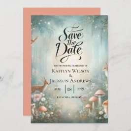 Teal and Peach Enchanted Forest Wedding Save The Date