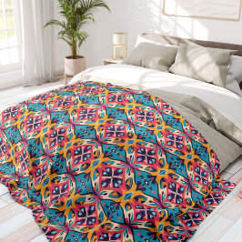 Teal and Pink Geometric Bohemian Fleece Deken