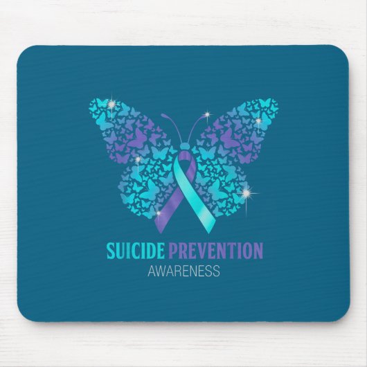 Teal And Purple Butterfly Suicide Prevention Aware Muismat (Voorkant)