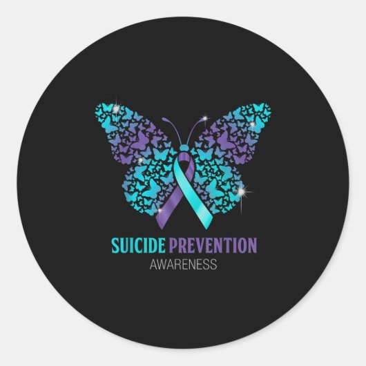 Teal And Purple Butterfly Suicide Prevention Aware Ronde Sticker (Voorkant)