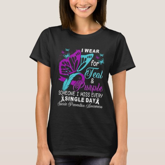 Teal And Purple Ribbon Suicide Prevention Awarenes T-shirt (Voorkant)