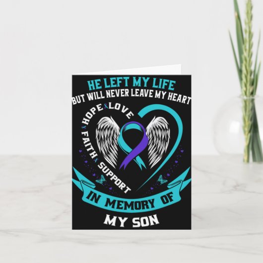 Teal And Purple Suicide Awareness Ribbon In Memory Kaart (Voorkant)