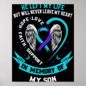 Teal And Purple Suicide Awareness Ribbon In Memory Poster (Voorkant)