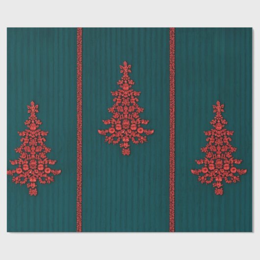 Teal and Red Crystal Christmas Trees Cadeaupapier (Vlak)