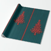 Teal and Red Crystal Christmas Trees Cadeaupapier (Uitgerold)