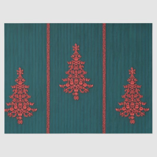 Teal and Red Crystal Christmas Trees Tissuepapier (Voorkant)