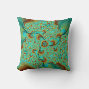 Teal and Rust Fractal art Pillow Kussen