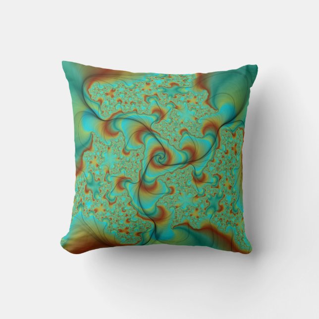 Teal and Rust Fractal art Pillow Kussen (Voorkant)
