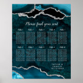 Teal and Silver Agate Wedding Seating Chart Poster (Voorkant)