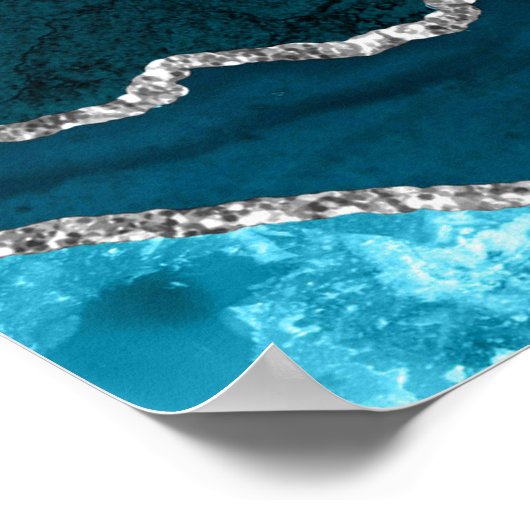 Teal and Silver Agate Wedding Seating Chart Poster (Hoek)