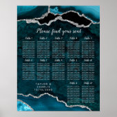 Teal and Silver Agate Wedding Seating Chart Poster (Voorkant)