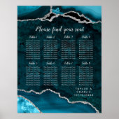 Teal and Silver Agate Wedding Seating Chart Poster (Voorkant)