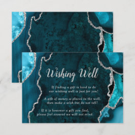 Teal and Silver Agate Wedding Wishing Well Informatiekaartje