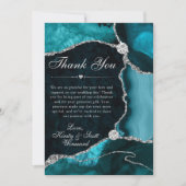 Teal and Silver Faux Glitter Agate Wedding Bedankkaart (Voorkant)