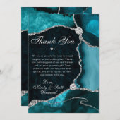 Teal and Silver Faux Glitter Agate Wedding Bedankkaart (Voorkant / Achterkant)